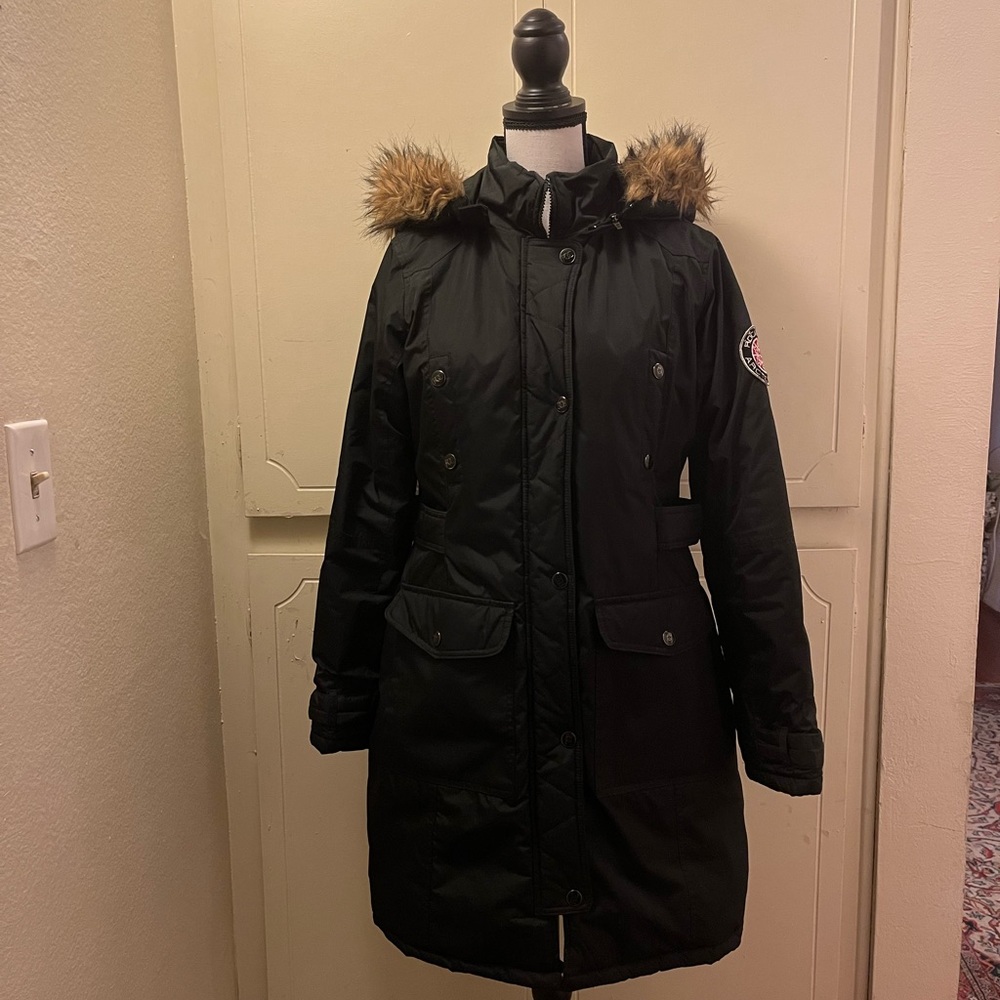 Rocawear Classic Faux Fur Hooded Belted Long Puffer Coat It looks New